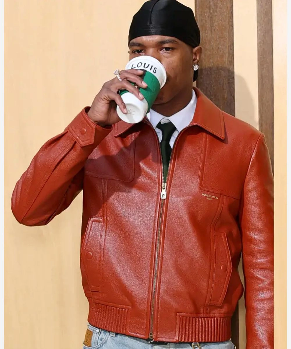 American Rapper Lil Baby Louis Vuitton SS27 Red Leather Jacket
