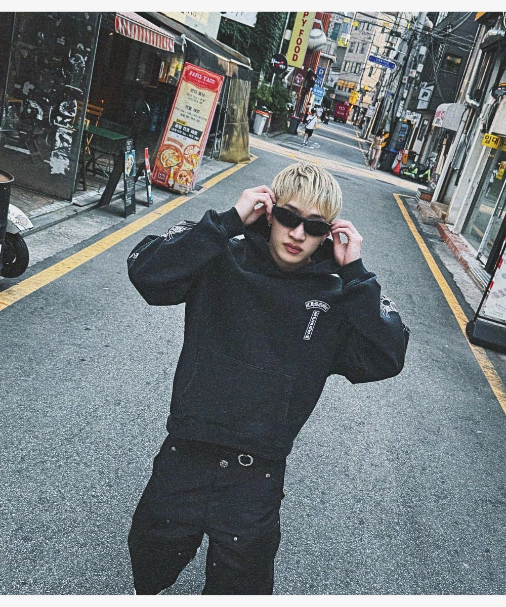Bang Chan 2026 Chrome Hearts Soap & Water Black Pullover Hoodie