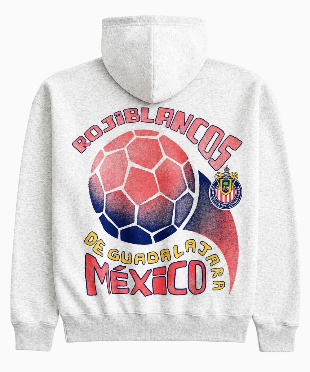 Hollister Chivas Deportivo Guadalajara Graphic Grey Pullover Fleece Hoodie For Men
