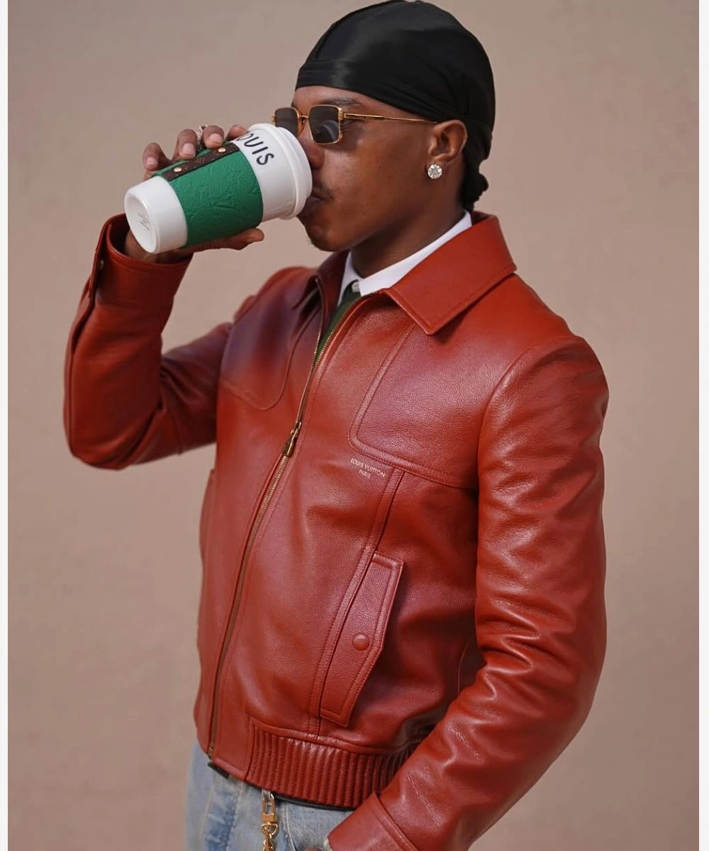 Lil Baby Louis Vuitton SS27 Red Leather Jacket
