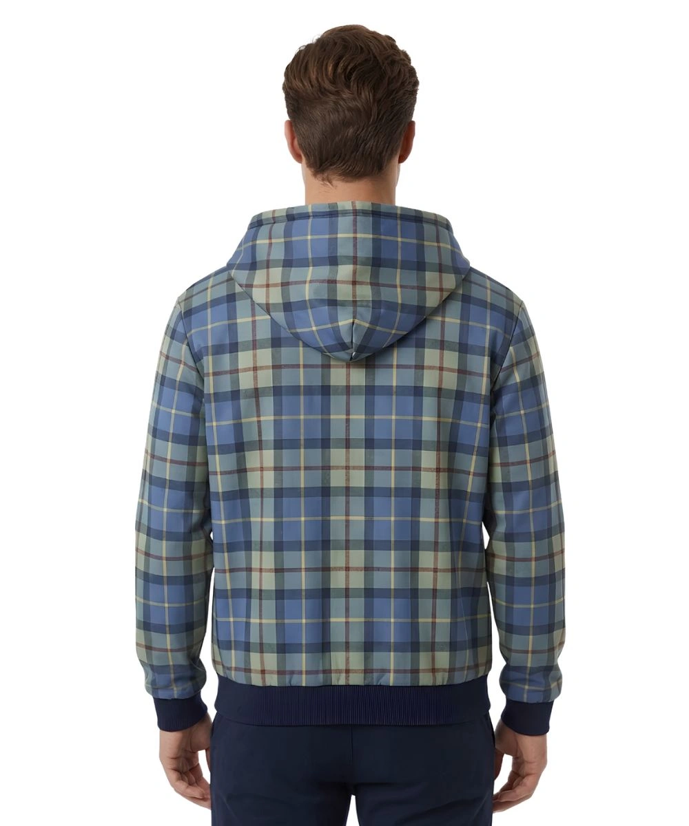 Men's 2026 Shinzo Turquoise Plaid Zip Up Fleece Hoodie Multicolour