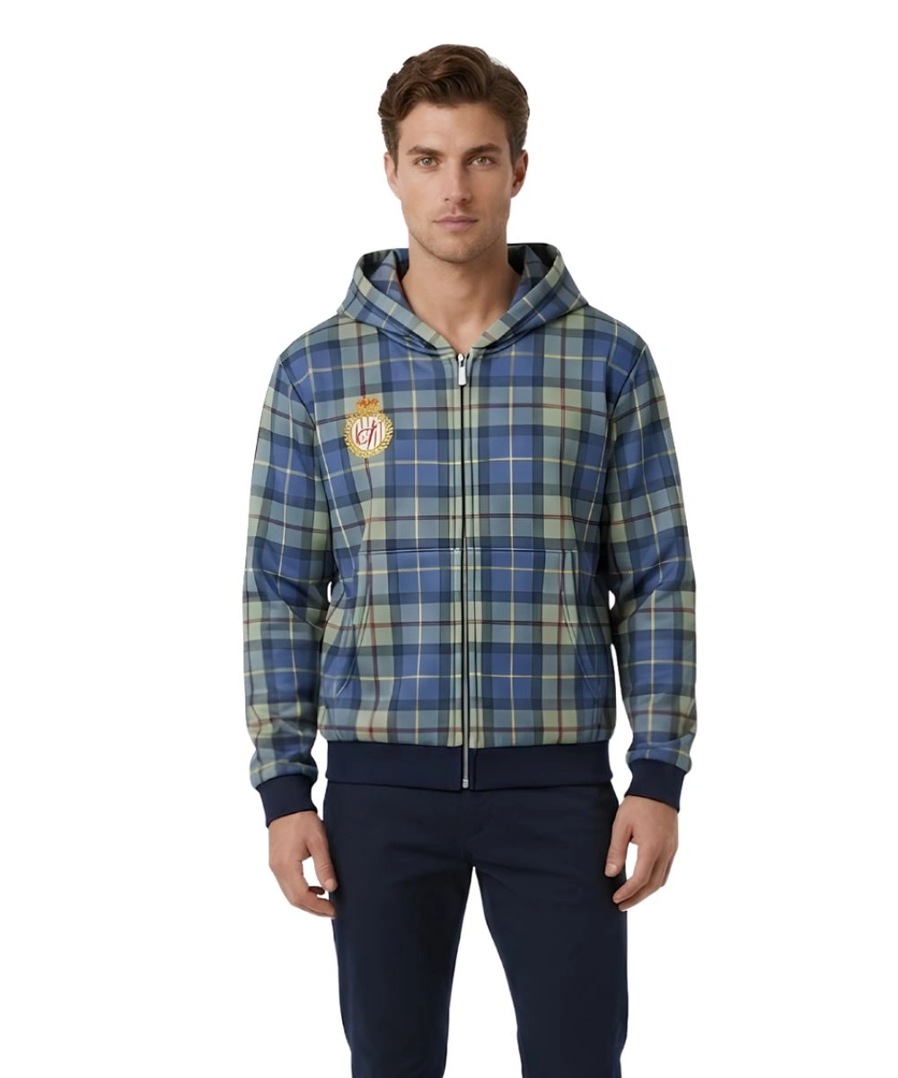 Men's 2026 Shinzo Turquoise Plaid Zip Up Hoodie