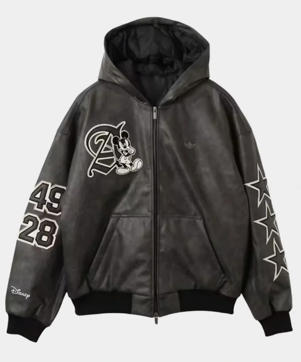 Men's Adidas Disney 2026 Mickey Mouse Where Dreams Come True Black Leather Hooded Jacket