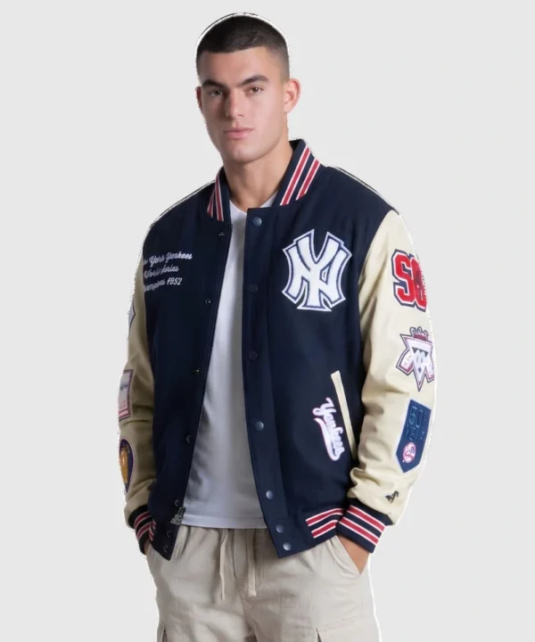 Men's New York Yankees Starter 50th Year Full-Zip Varsity Jacket Navy & Cream