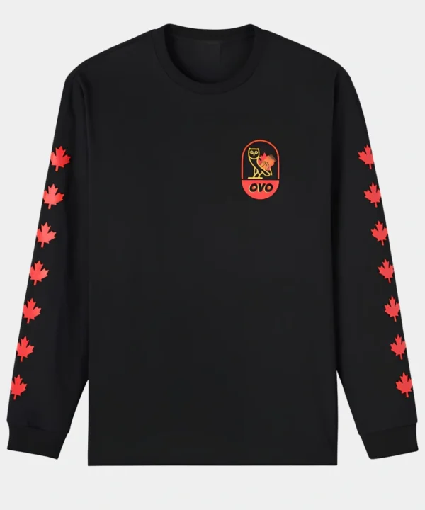 OVO Canada Basketball Long-Sleeve T-Shirt Black & Red
