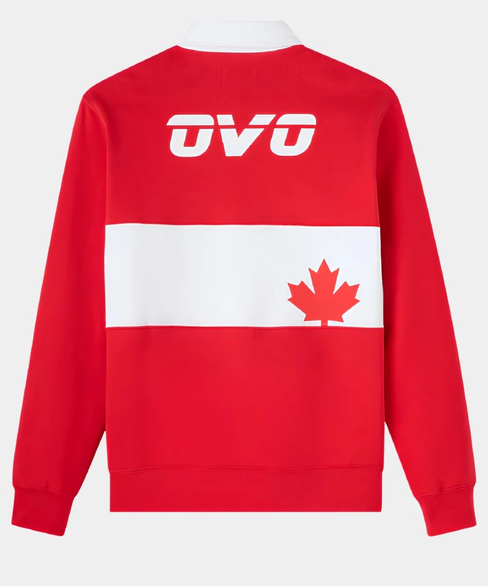 OVO Canada Basketball Rugby Polo Sweatshirt Red & White