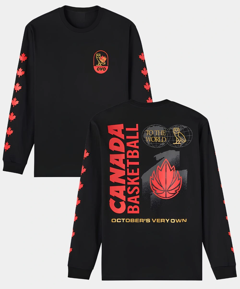 October's Very Own Canada Basketball Long-Sleeve Black & Red T-Shirt