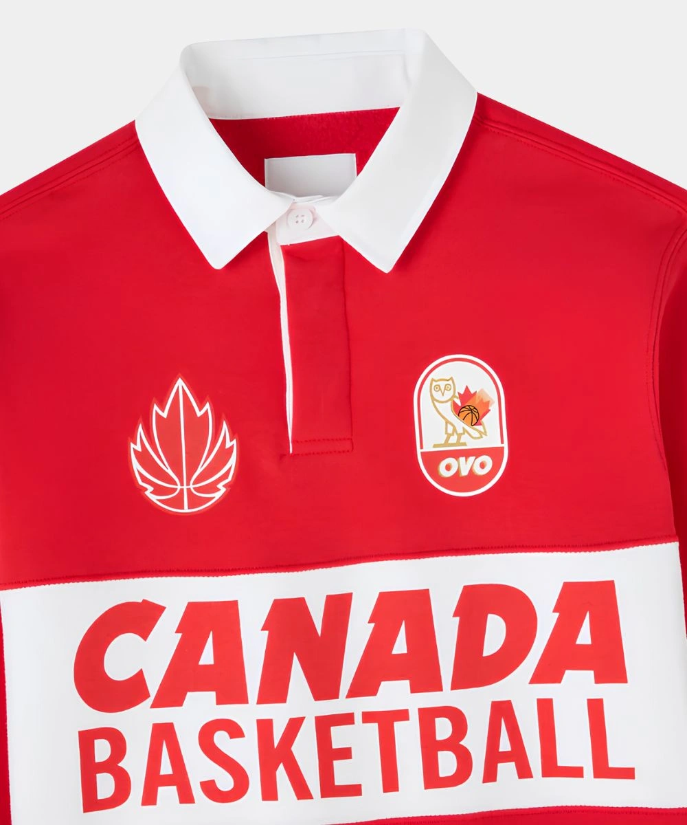 October's Very Own Canada Basketball Rugby Polo Sweatshirt Red & White