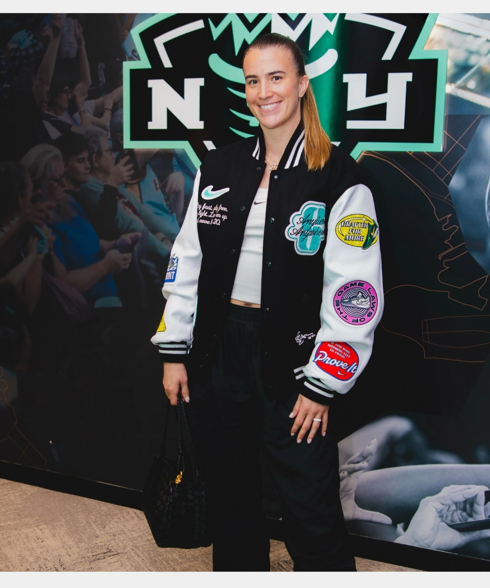 Sabrina Ionescu Nike Any Time Any Where Black & White Varsity Bomber Jacket
