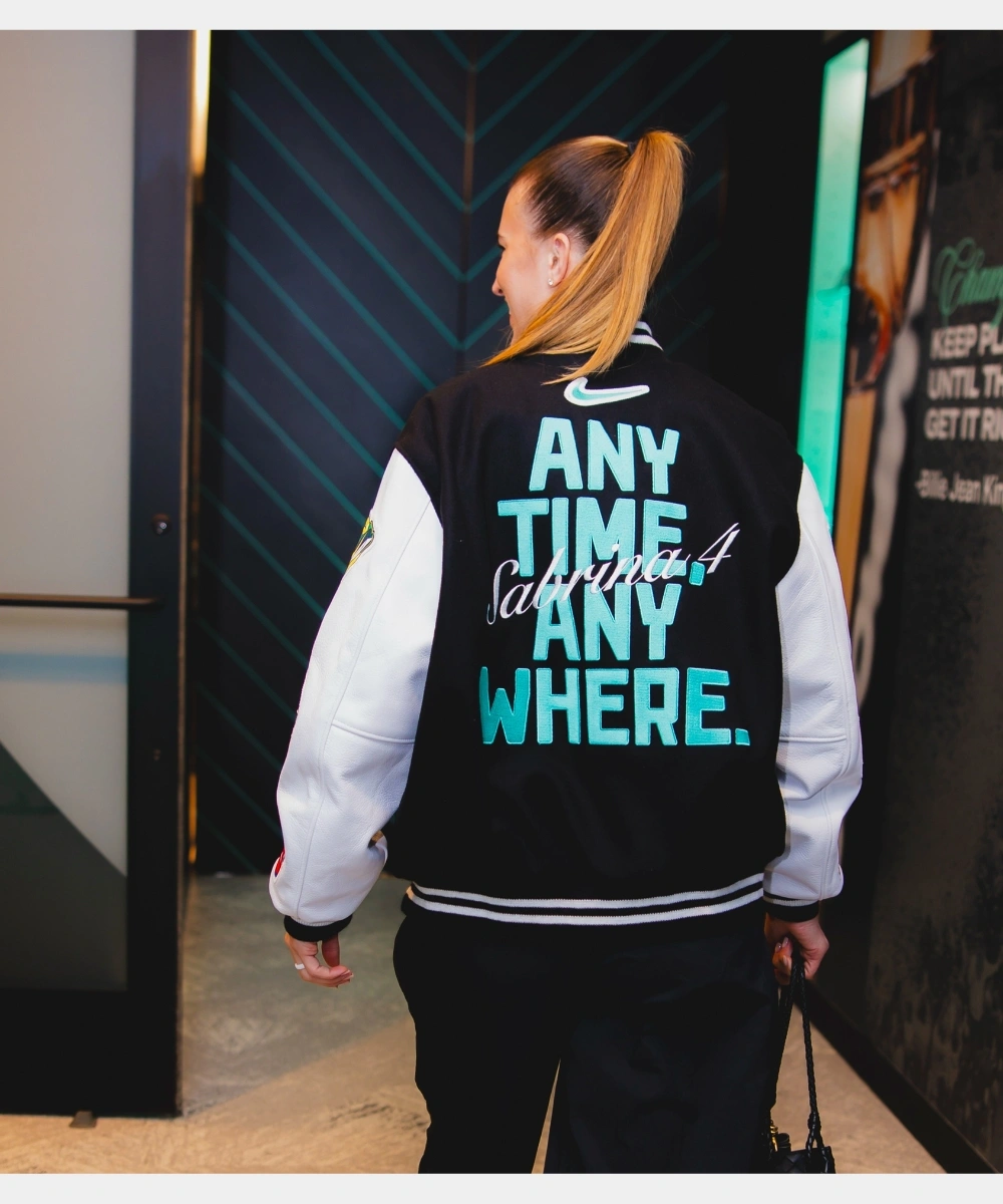 Sabrina Ionescu Nike Any Time Any Where Black & White Varsity Jacket