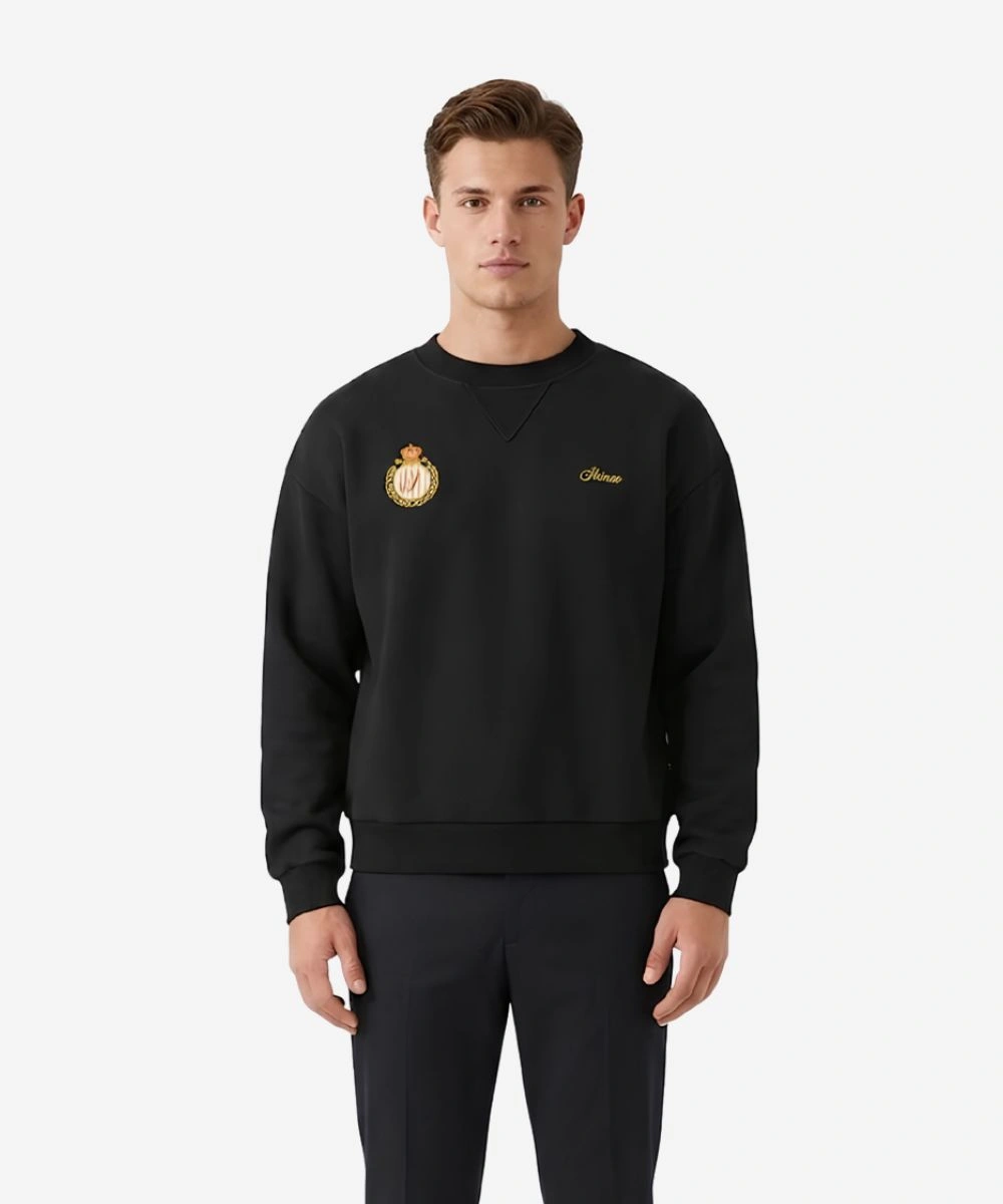 Shinzo Aged Black Cotton Crewneck Jersey Sweatshirt For Men