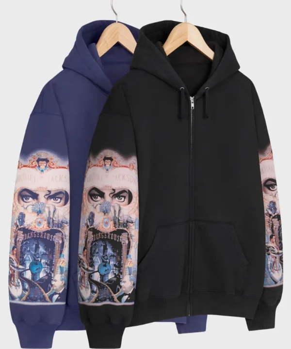 Supreme Michael Jackson Dangerous Zip Up Hooded Fleece Sweatshirt Blue & Black