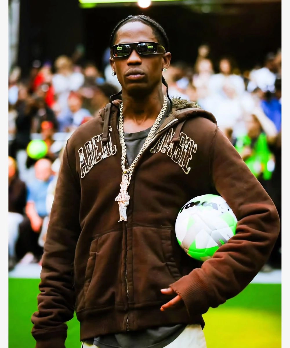 Travis Scott TOMA Football Event NYC Faux Fur Brown Zipper Hooded Jacket