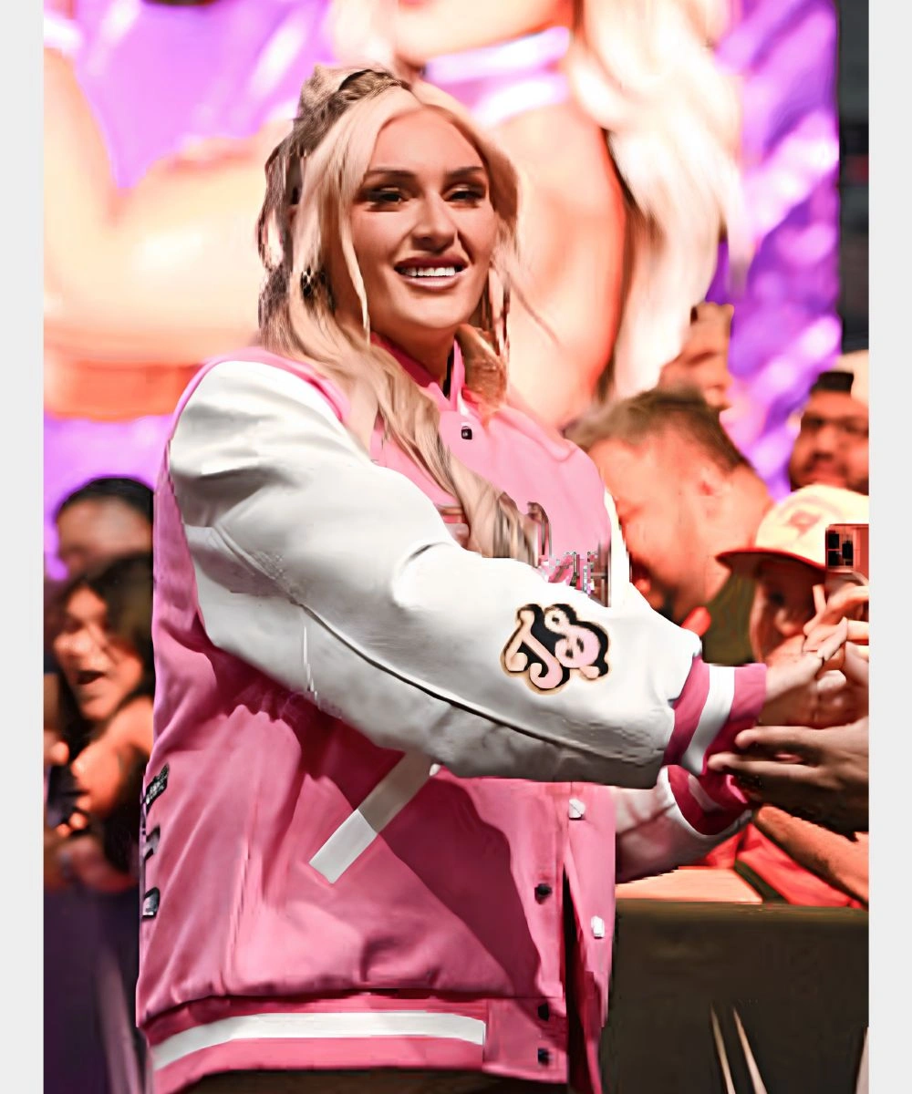 WWE Tiffany Stratton 2026 Fanatics Fest NYC Pink & White Varsity Bomber Jacket
