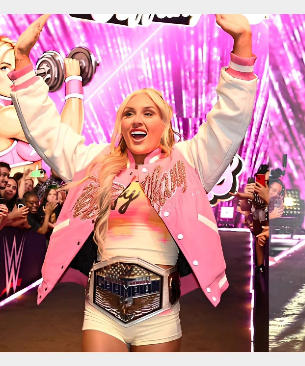 WWE Tiffany Stratton 2026 Fanatics Fest NYC Varsity Jacket Pink & White