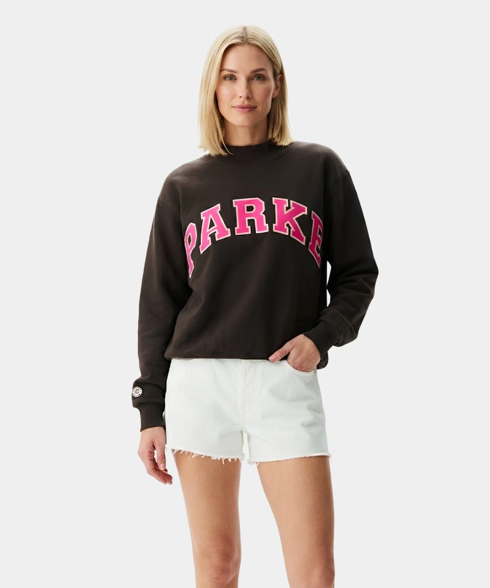 Women's 2026 Parke x Dunkin Varsity Mockneck Pullover Fleece Sweatshirt Espresso