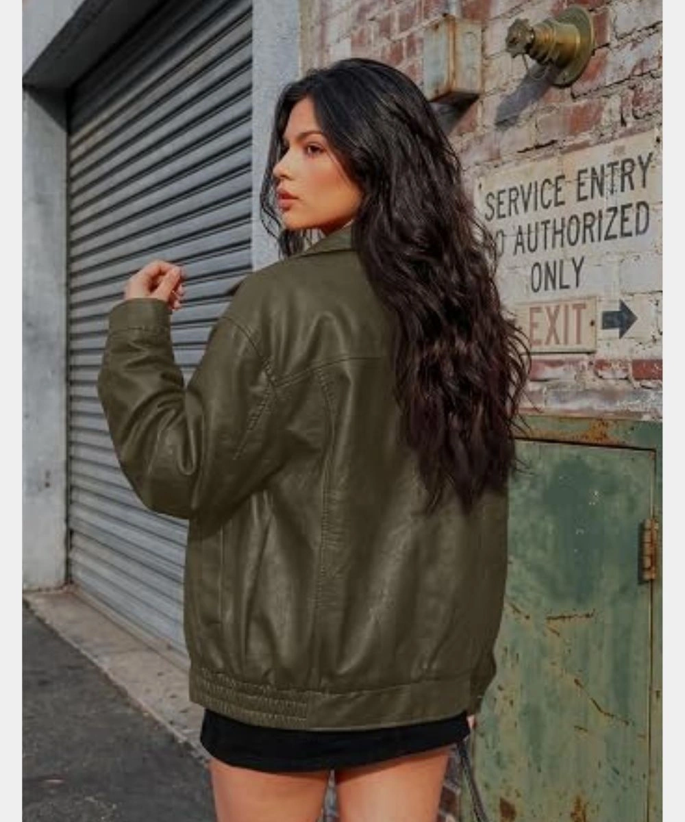 AUTOMET Oversized Faux Leather Jacket Green
