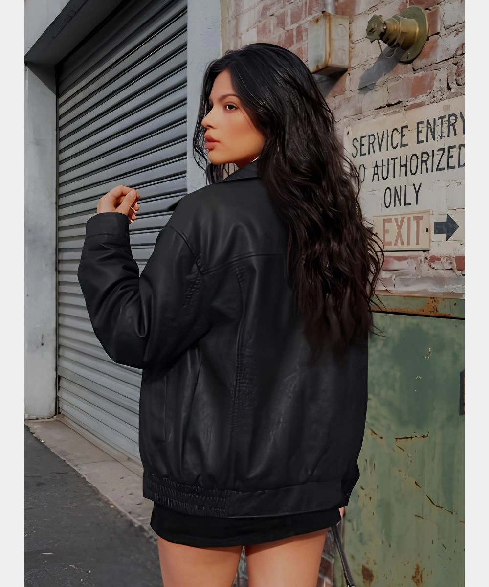 AUTOMET Women's Oversized Faux Leather Bomber Jacket Sale