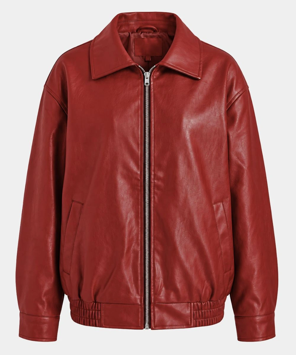 AUTOMET Women's Oversized Faux Leather Jacket Red