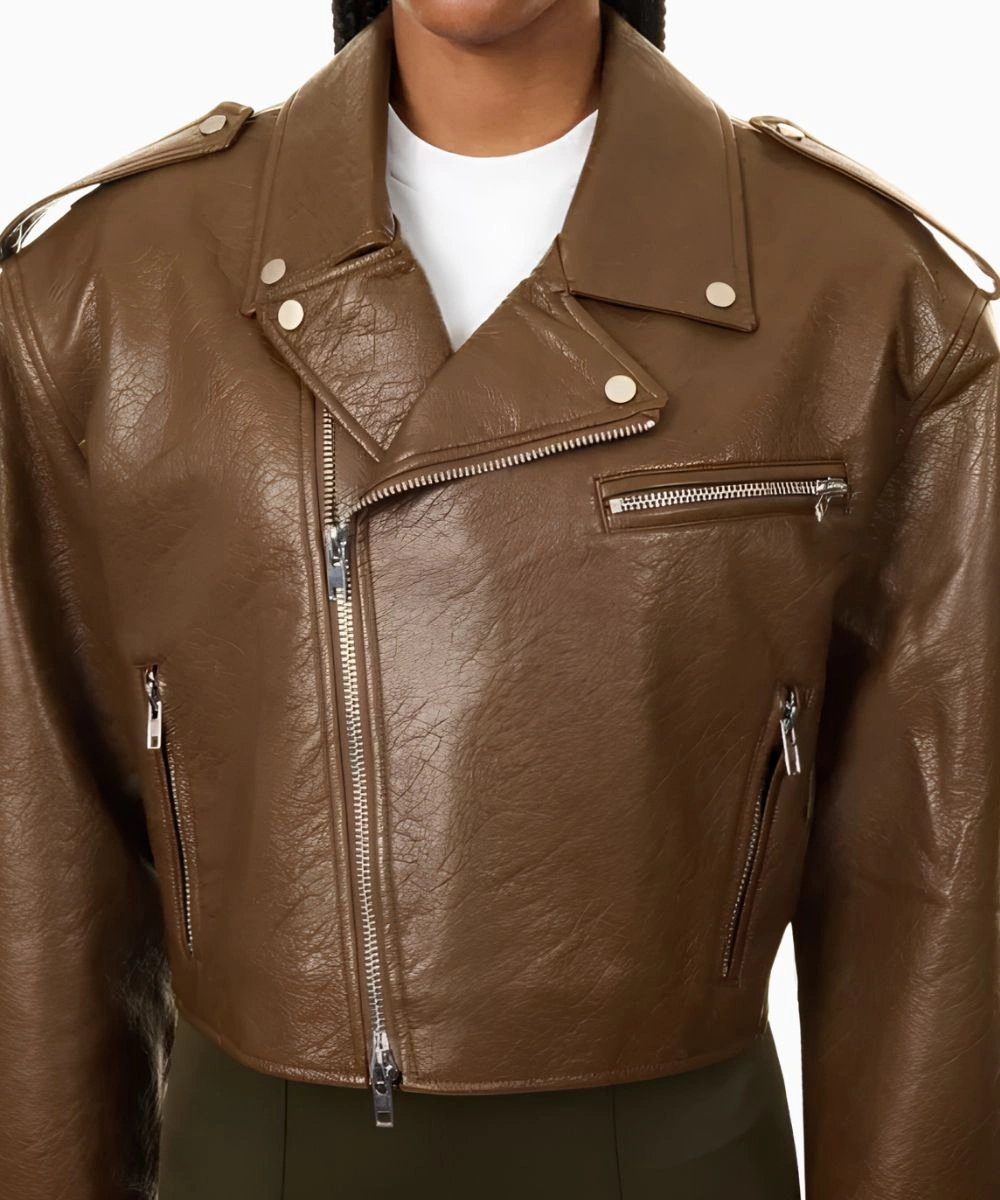 Brown Cropped Biker Jacket