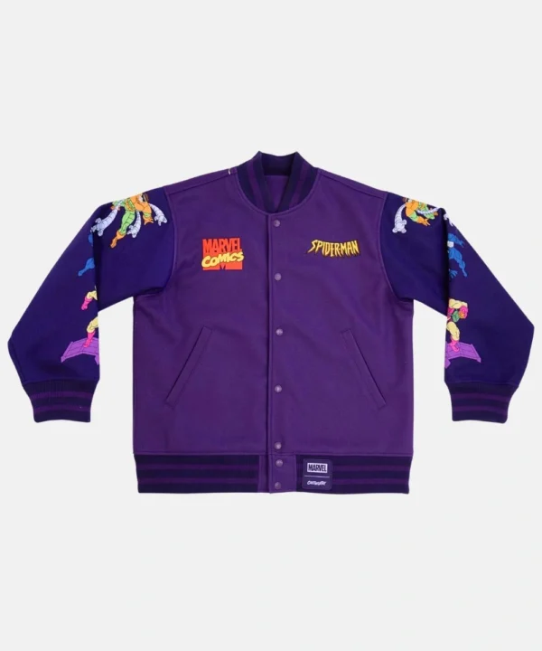 Cakeworthy Spider Man 90's Purple Varsity Jacket