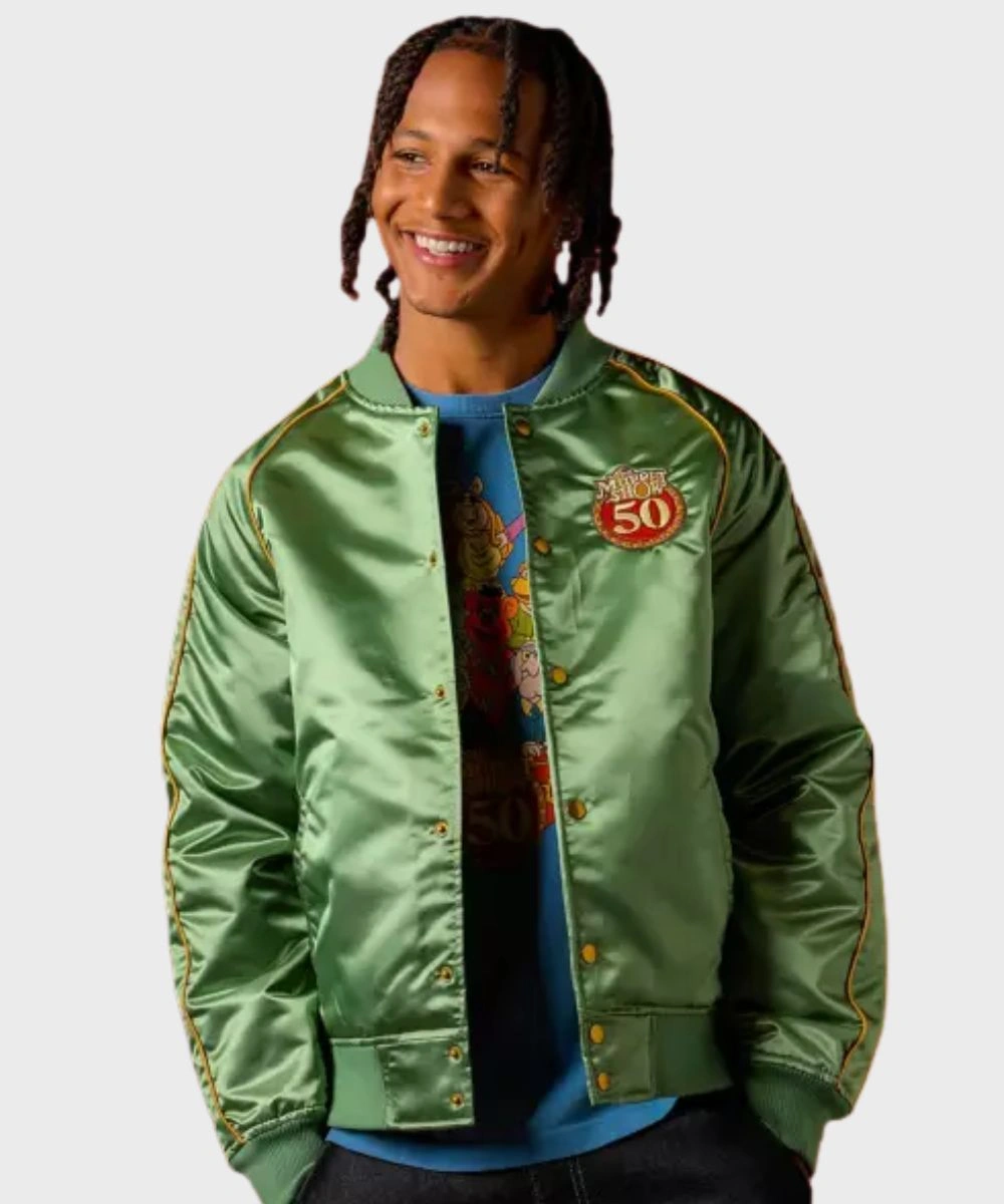 Disney 2026 The Muppet Show 50th Anniversary Green Satin Jacket For Men