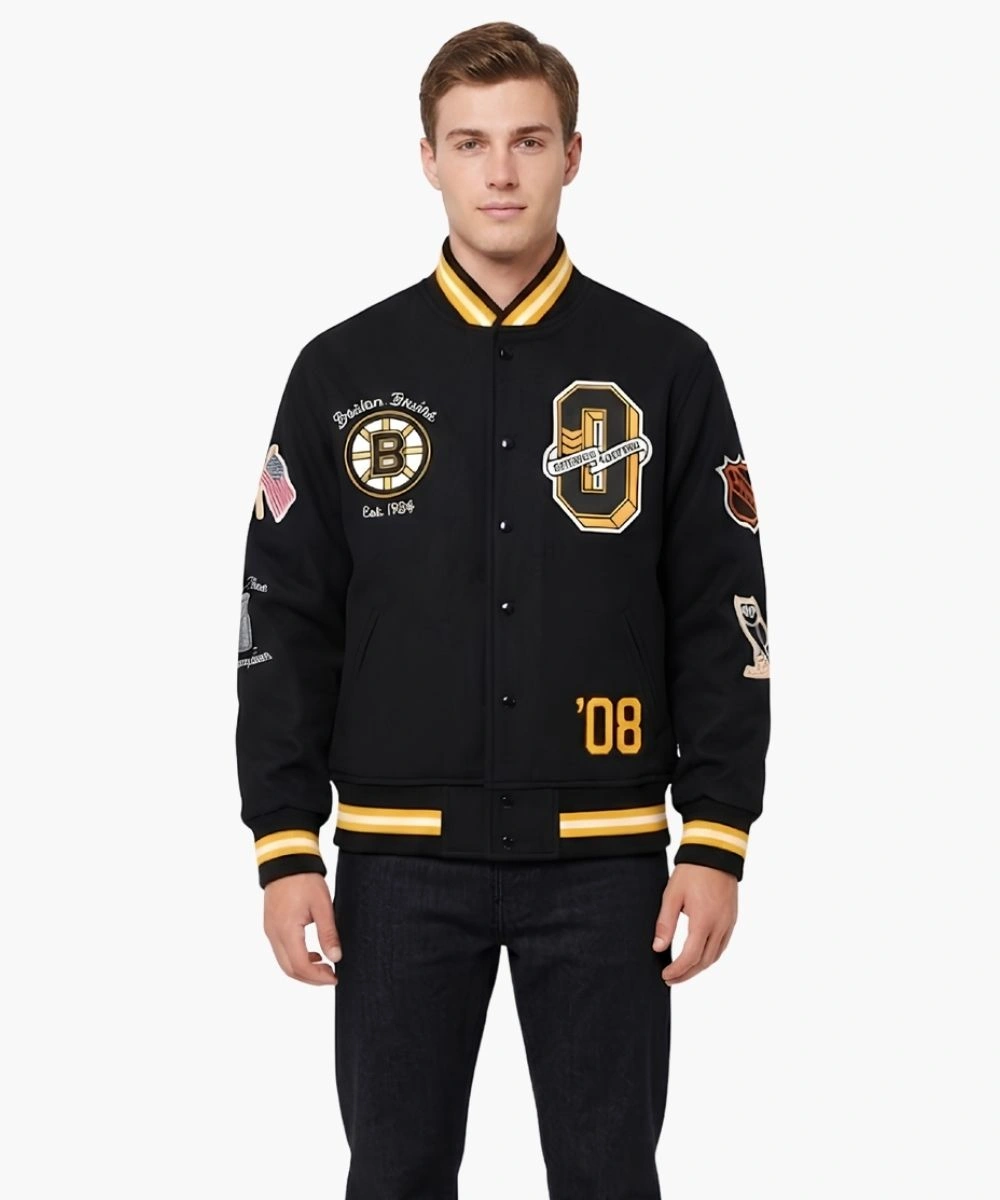 Men's Boston Bruins OVO x NHL Black Varsity Jacket