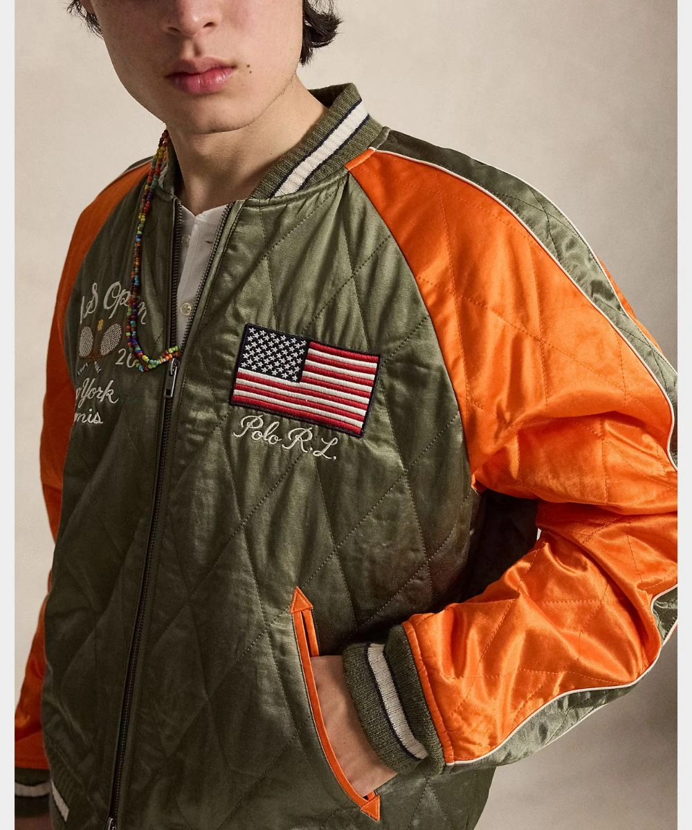 Men's Polo Ralph Lauren US Open 2026 Souvenir Green & Orange Satin Jacket