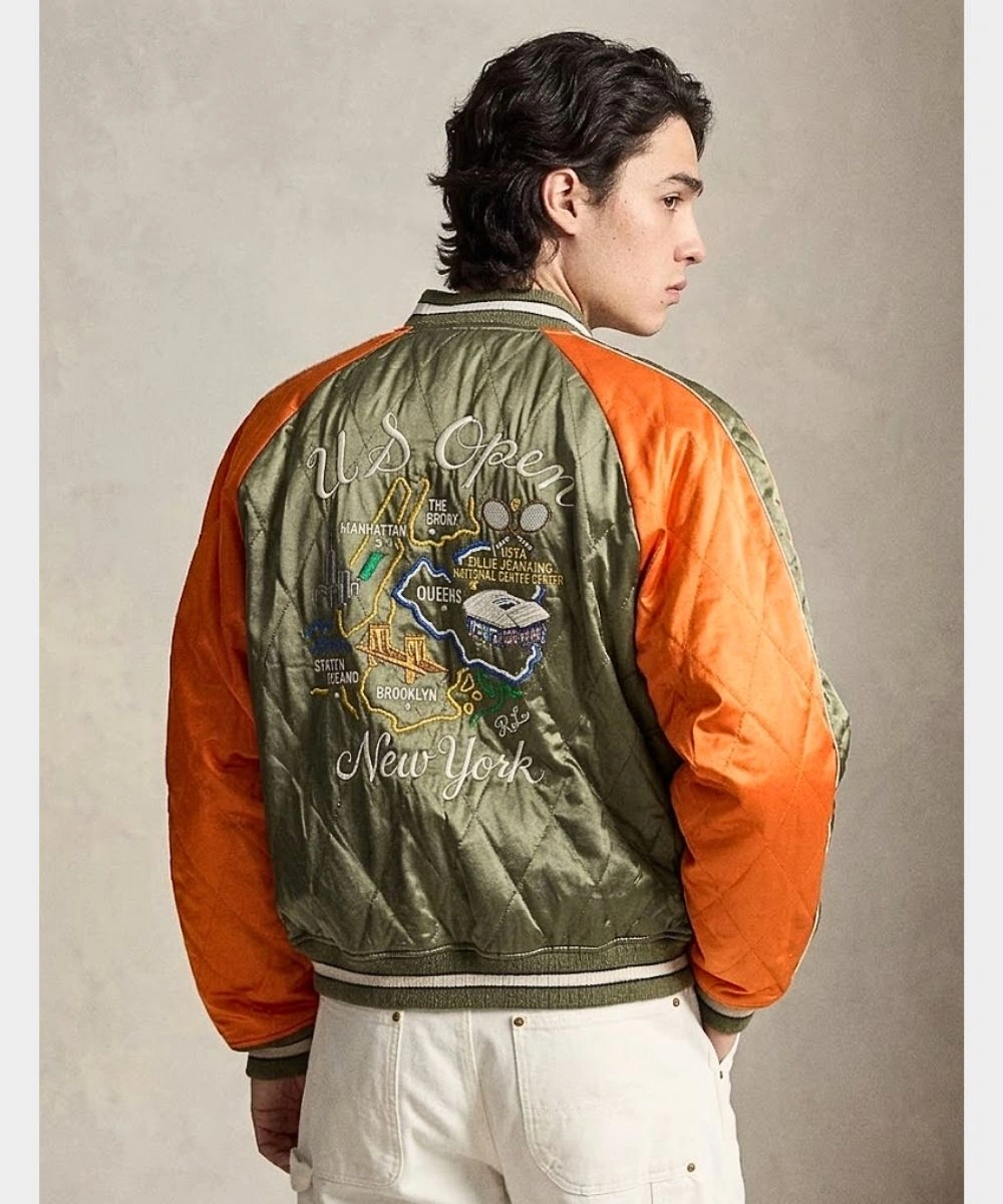 Men's Polo Ralph Lauren US Open 2026 Souvenir Satin Jacket Green & Orange