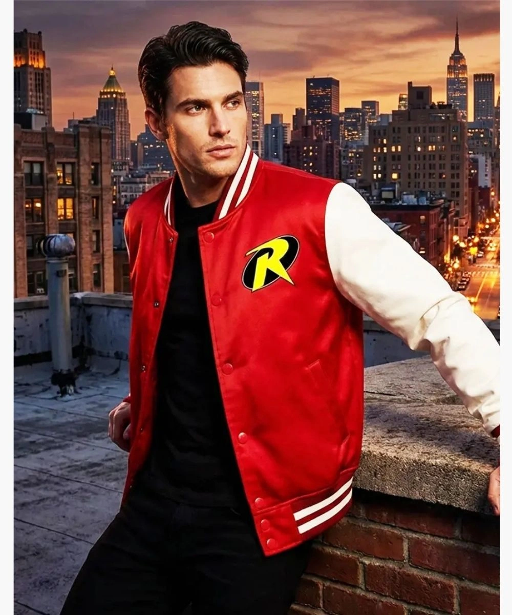 Men's Robin Cosplay Red & White Varsity Jacket