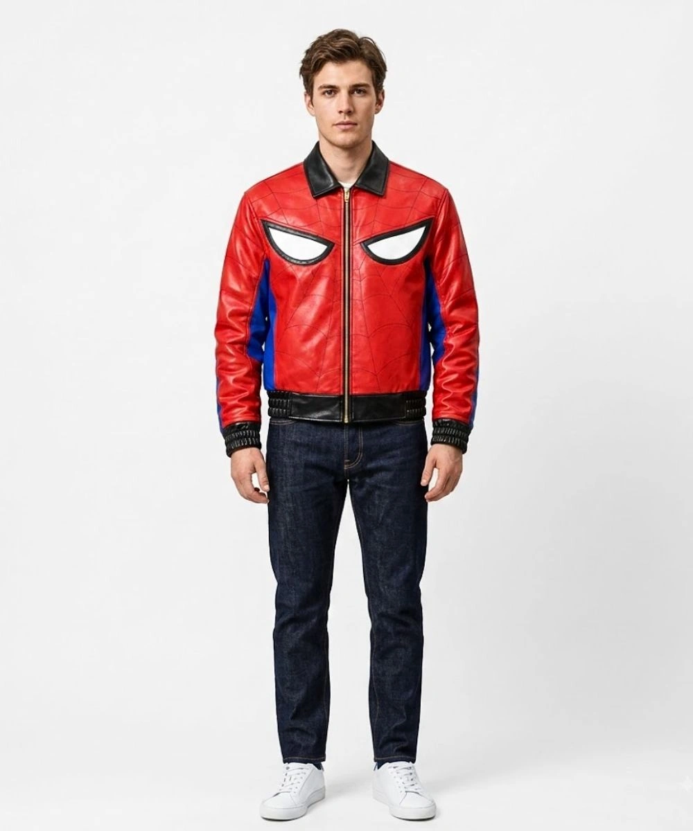 Men's Spiderman Leather Jacket Red & Blue