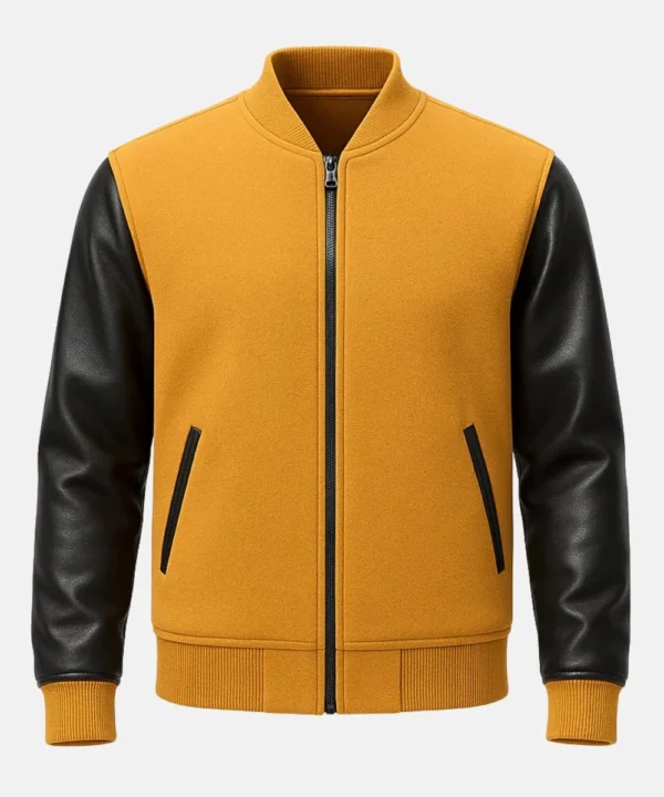 Mustard & Black Leather Fleece Jacket Men’s