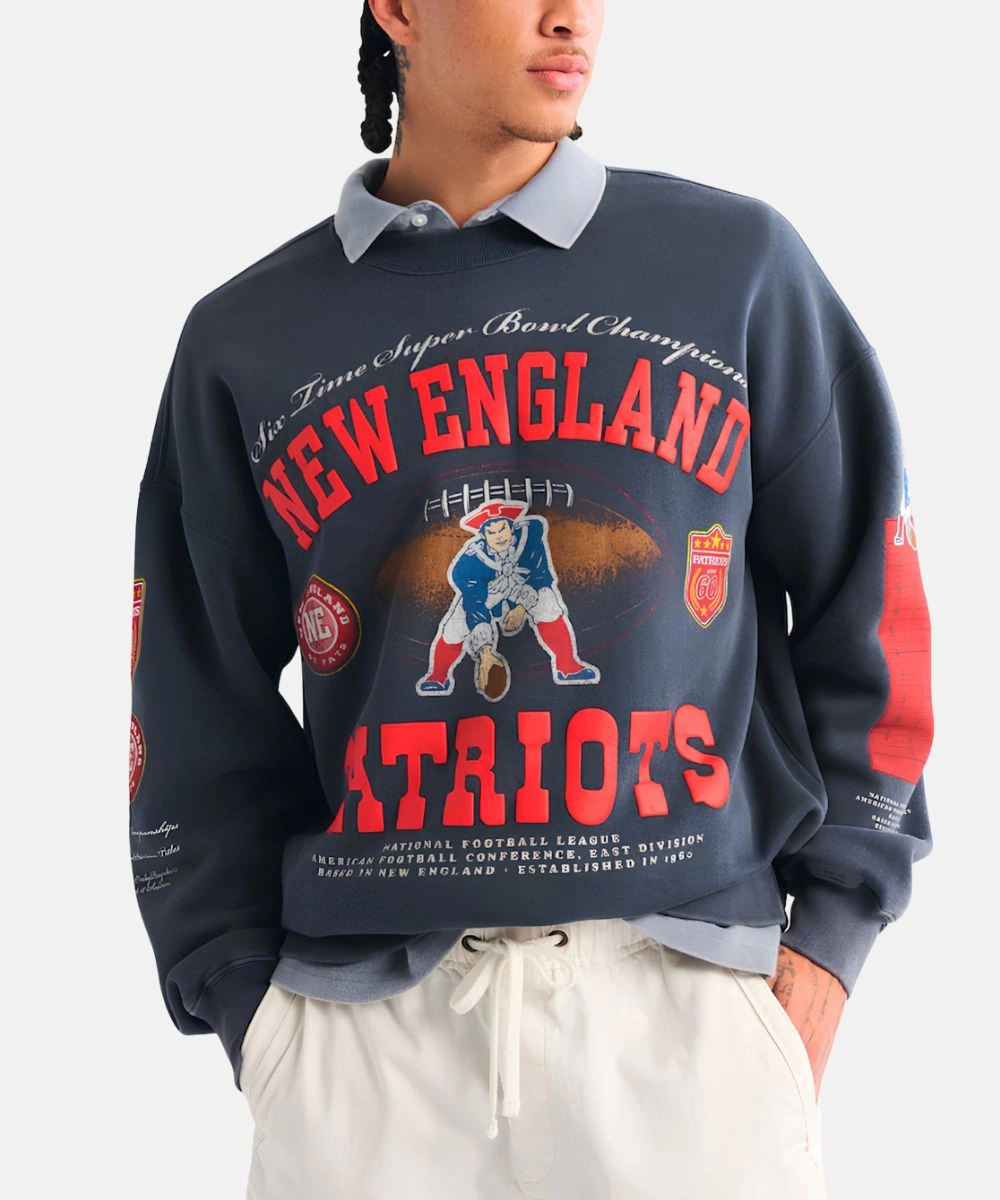 New England Patriots 2026 Abercrombie & Fitch Navy Blue Pullover Sweatshirt