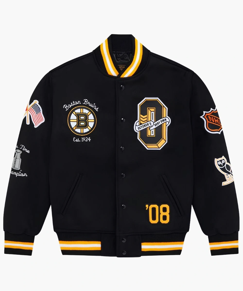 OVO x NHL Boston Bruins Black Varsity Jacket