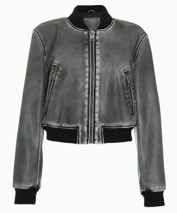 Quiz Grey Suede Leather Bomber Jacket For Women