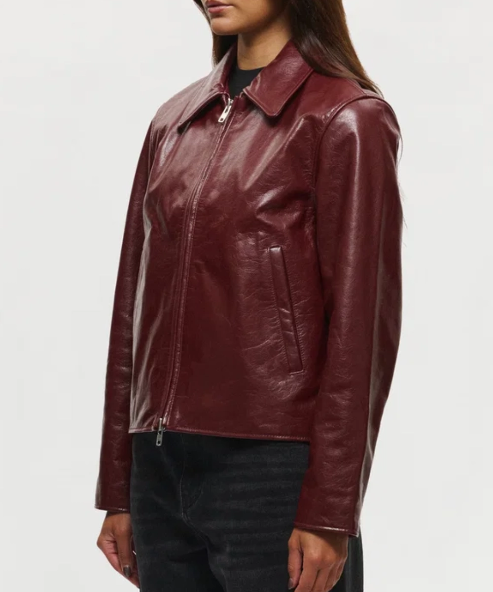 Shop Premium and Vintage Mutimer Linea Bordeaux Leather Jacket