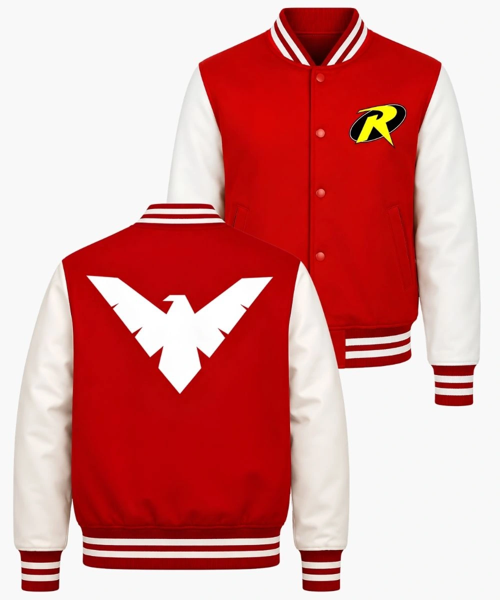 Superhero Costume Robin Cosplay Wool & Leather Varsity Bomber Jacket
