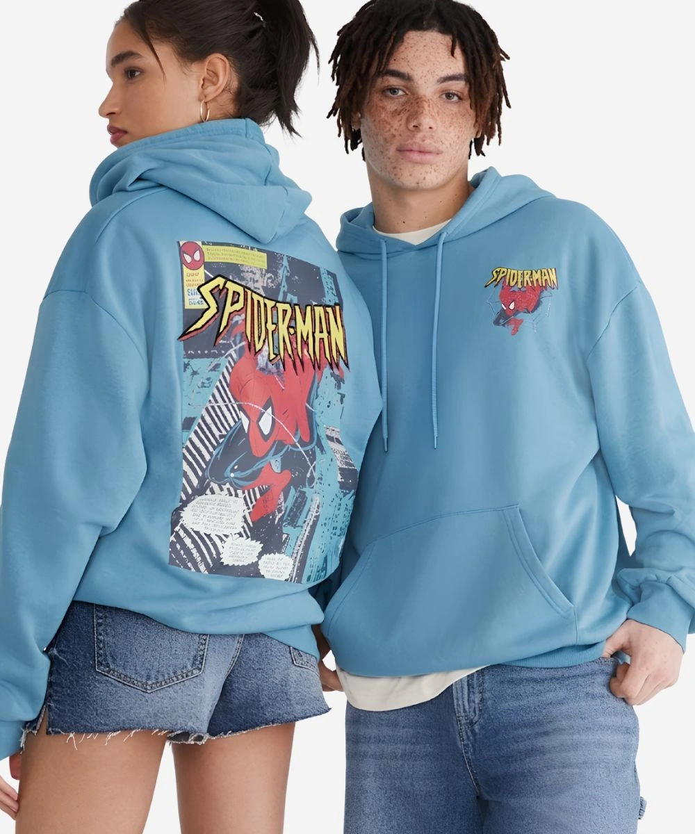 Unisex 2026 Aero Spider-Man Marvel Sky Blue Pullover Fleece Hoodie