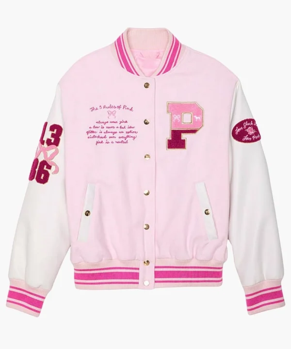 Victoria's Secret LoveShackFancy Reissued Boyfriend Varsity Pink Jacket For Women