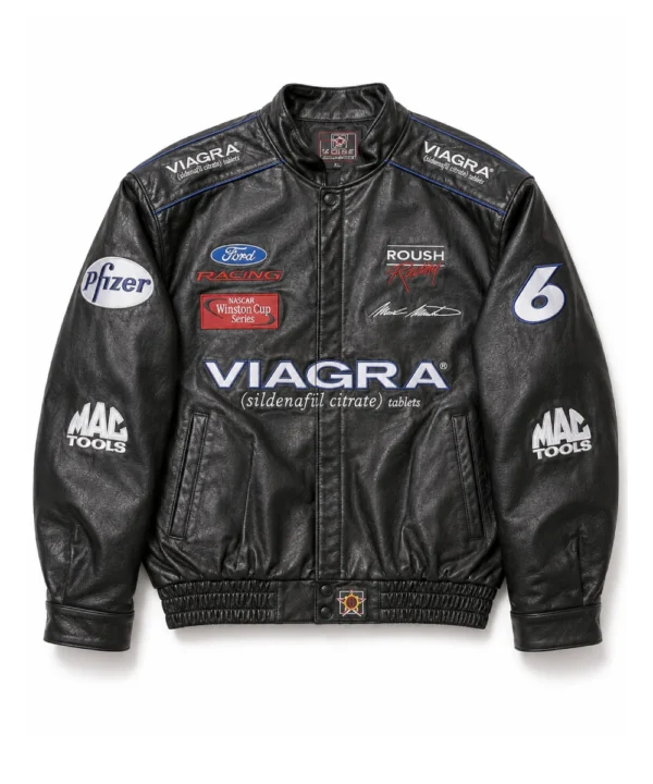 Vintage Drake Viagra Racing Black Leather Jacket