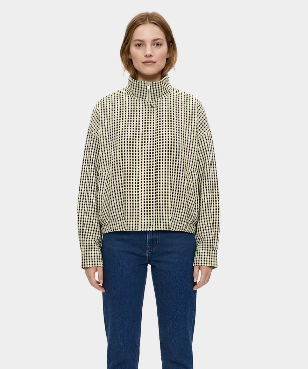 Women's 2026 Zara Checked Bomber Jacket White & Black Dotted