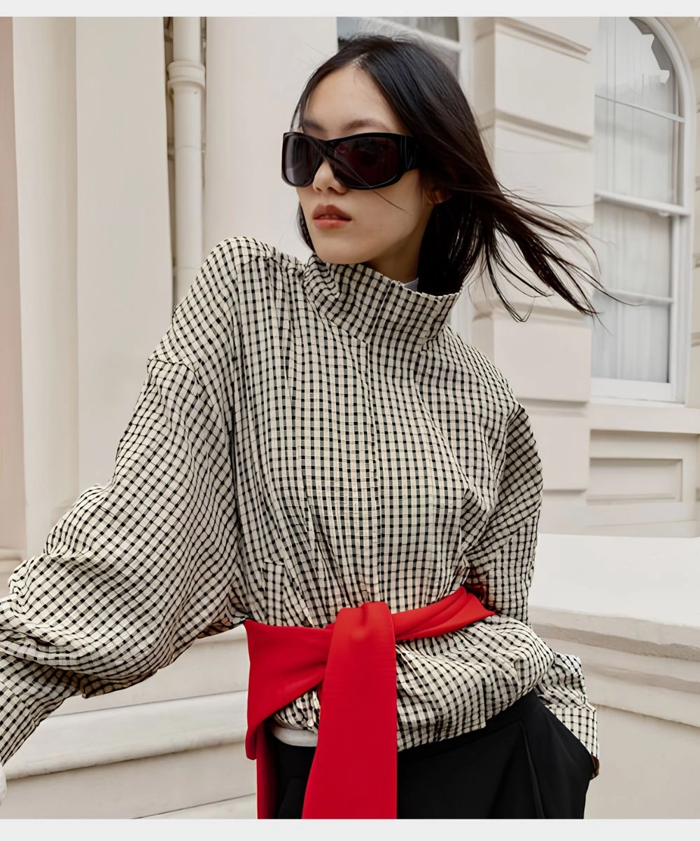 Women's 2026 Zara White & Black Dotted Checked Bomber Jacket