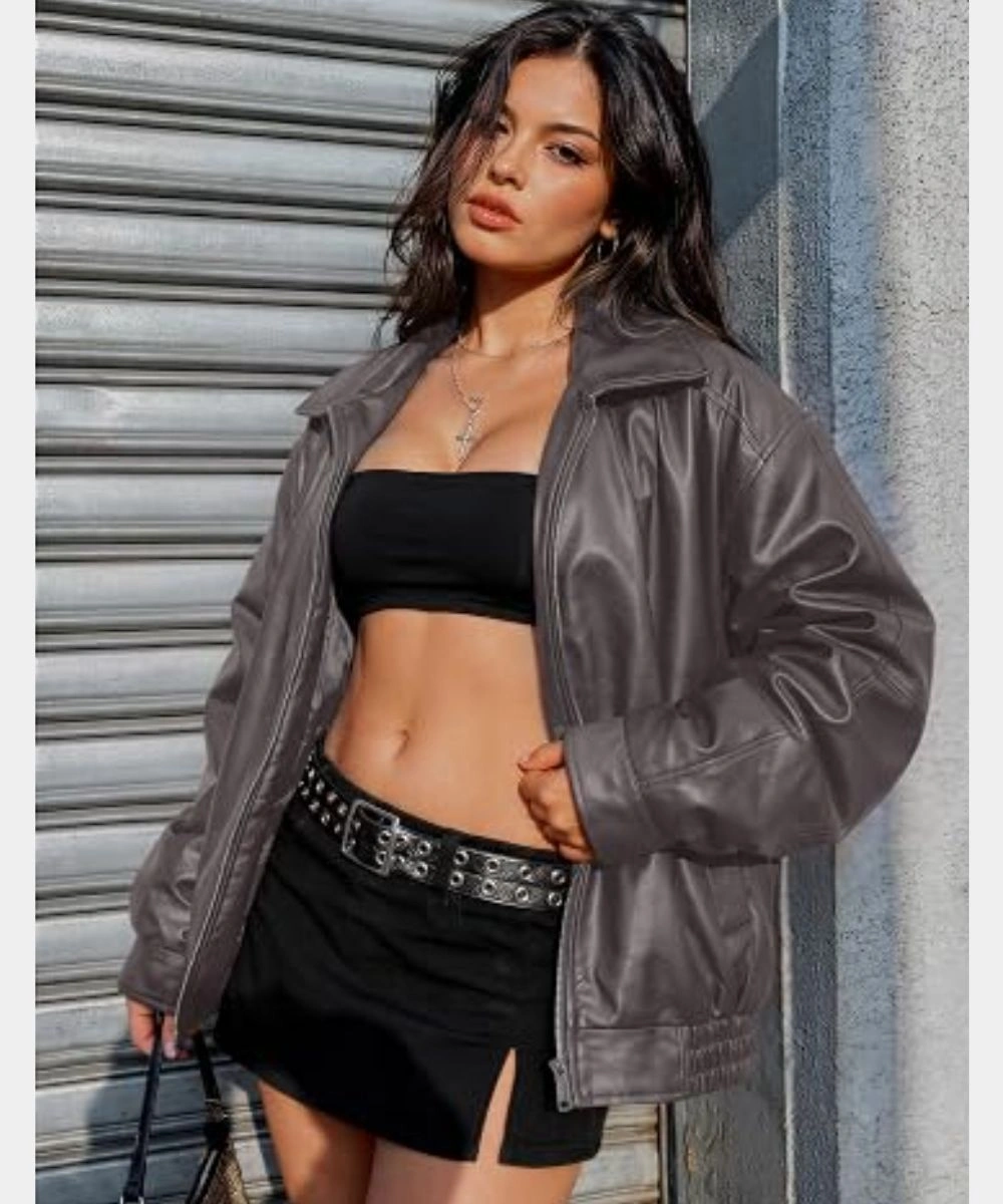 Women's AUTOMET Oversized Faux Leather Jacket Grey