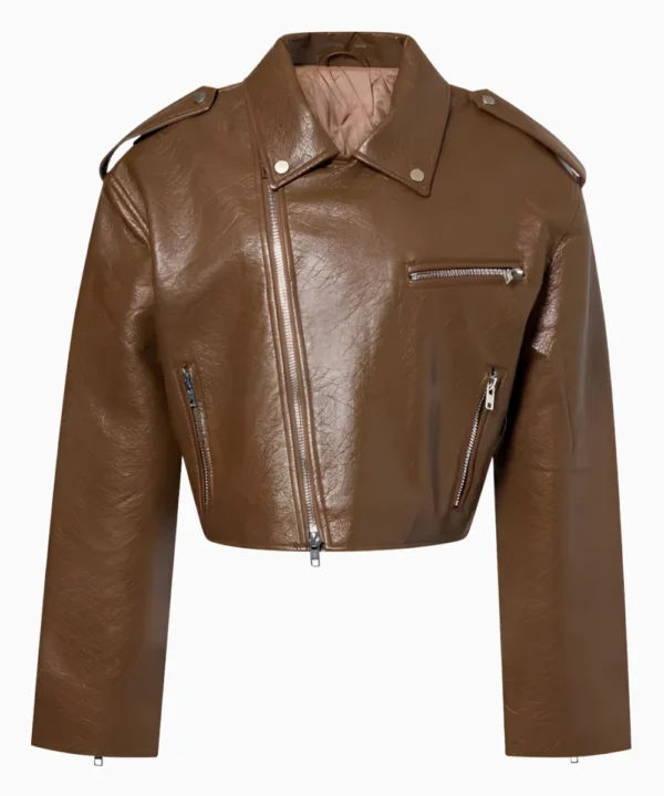 Women's Cropped Brown Biker Jacket