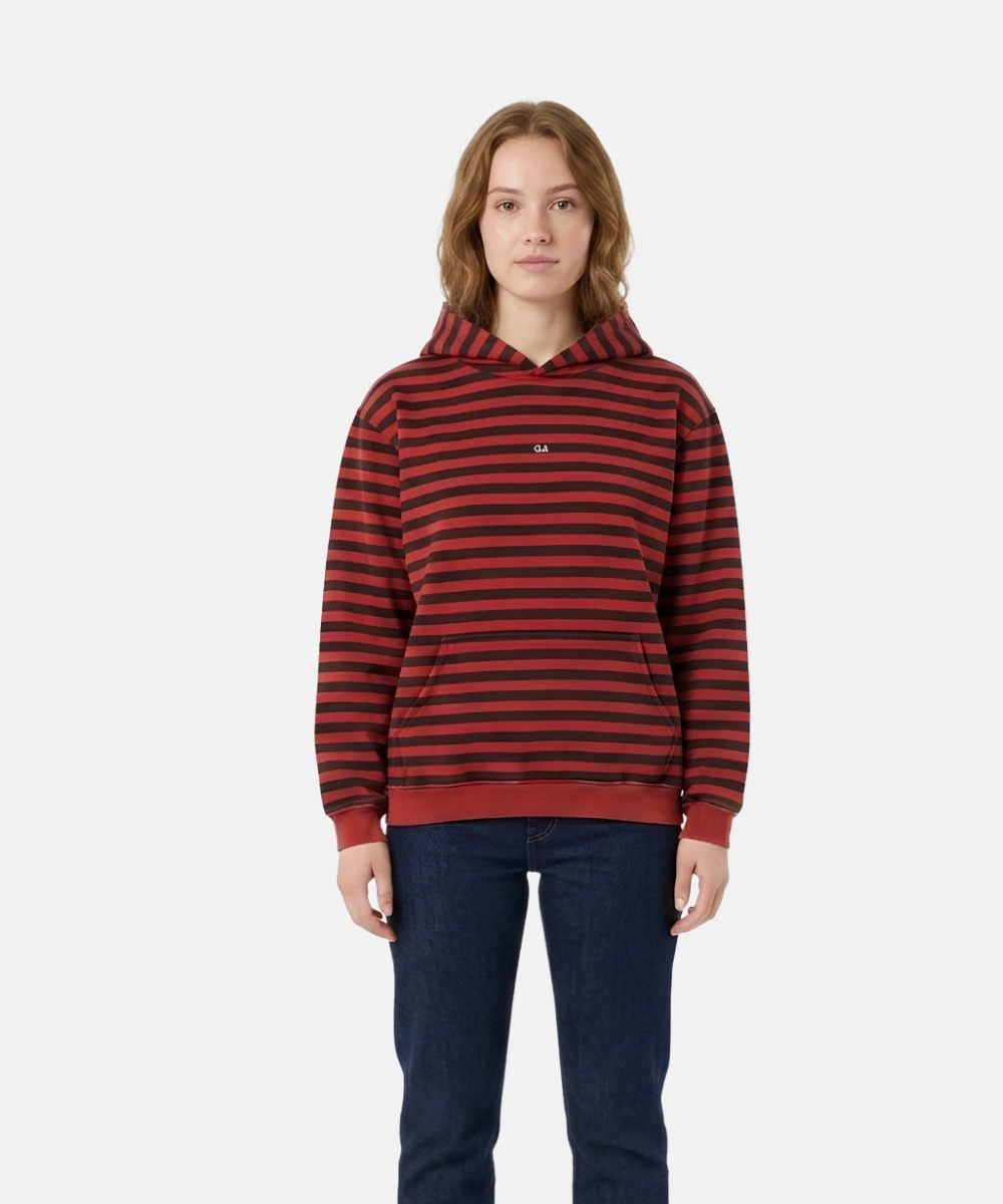 Women's Gracie Abrams Black & Red Striped Pullover Fleece Hoodie