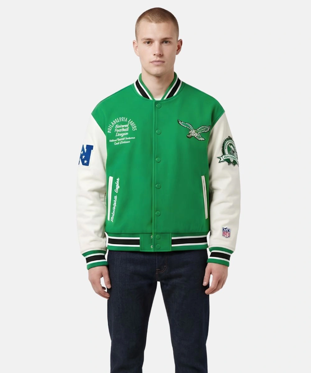 Aeropostale Philadelphia Eagles Bomber Jacket Green & White