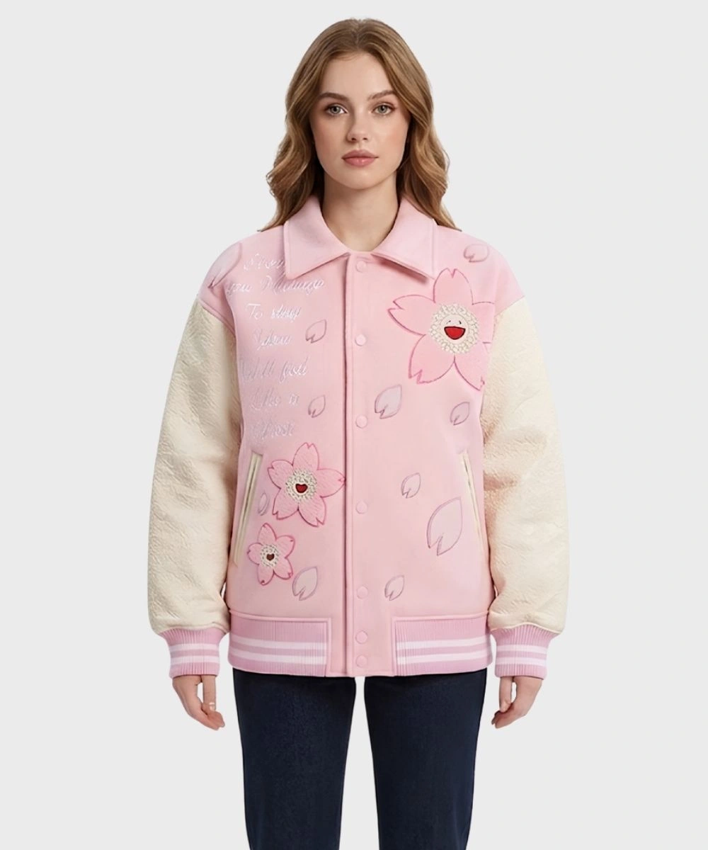 Japan Mononoke Sakura Pink Varsity Jacket