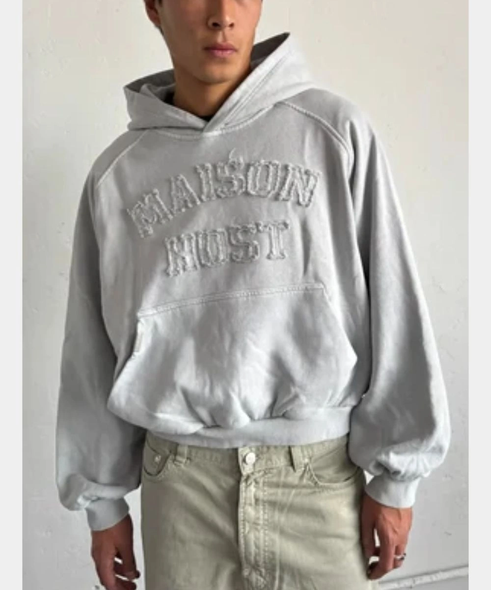Maison Host Appliqué Dyed Hoodie Grey