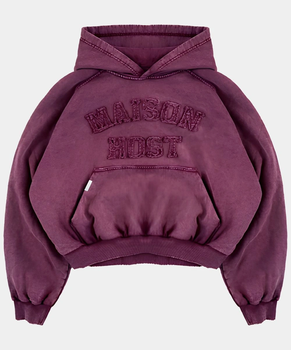 Maison Host Appliqué Dyed Pullover Hoodie Purple