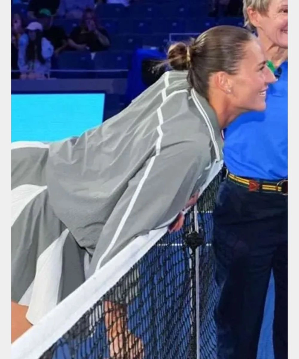 Marta Kostyuk 2026 US Open Oversized Grey Cropped Track Jacket